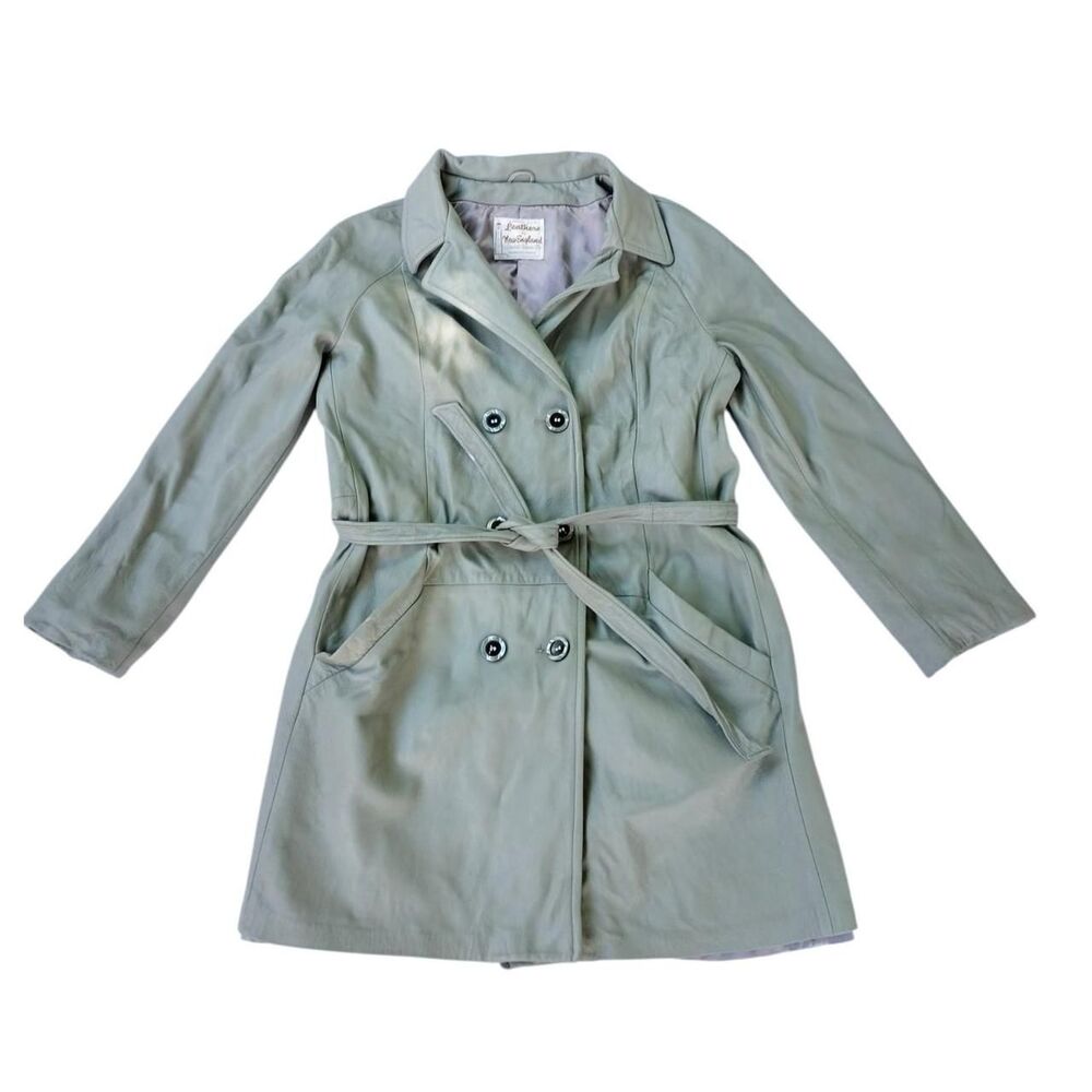 Grey Vintage Leather Trench Coat by  Leathers By New England Sports wear Co.